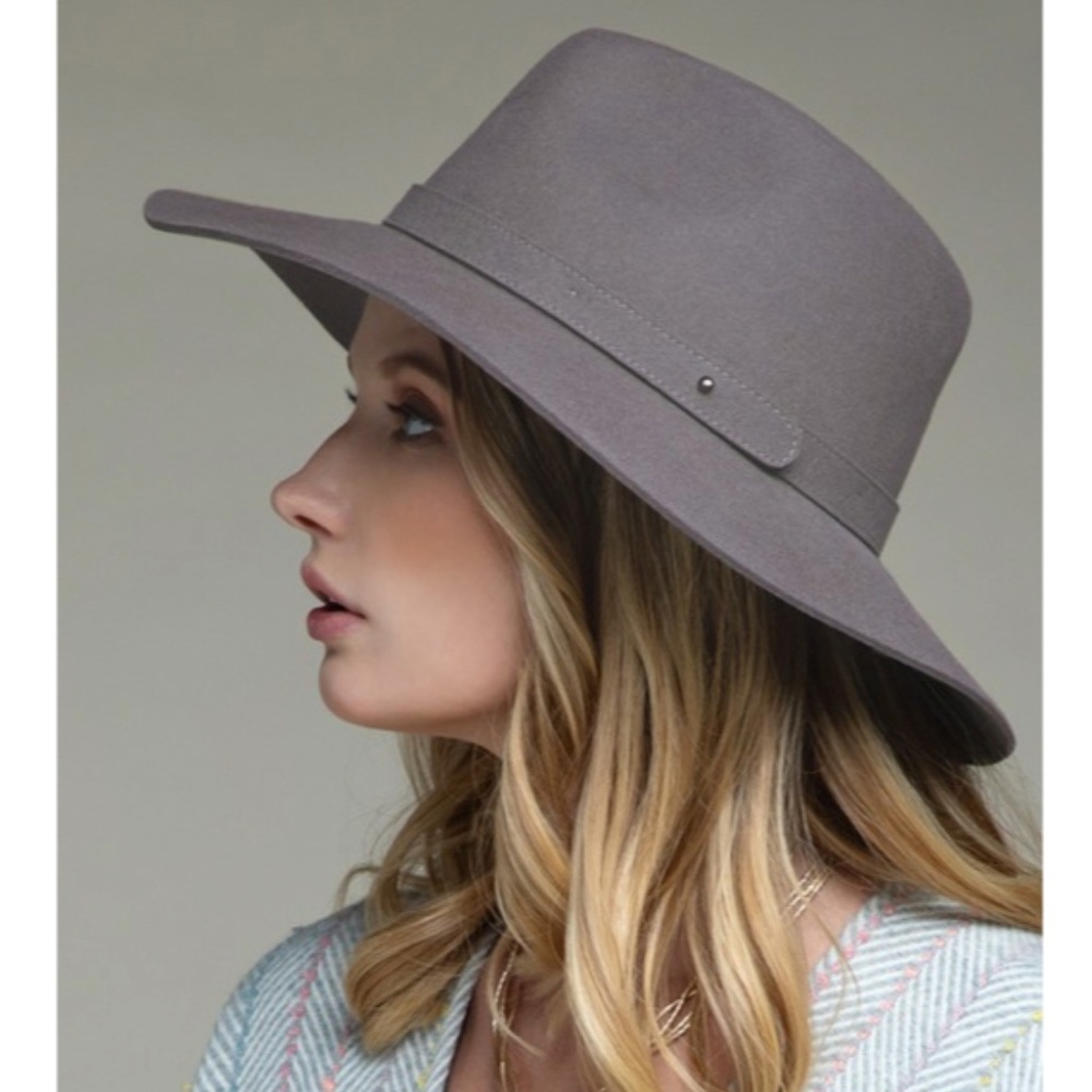 SOLD OUT Dark Gray Simplistic Wool Wide Brim Panama Hat Casual Boho Women's - Picture 1 of 5